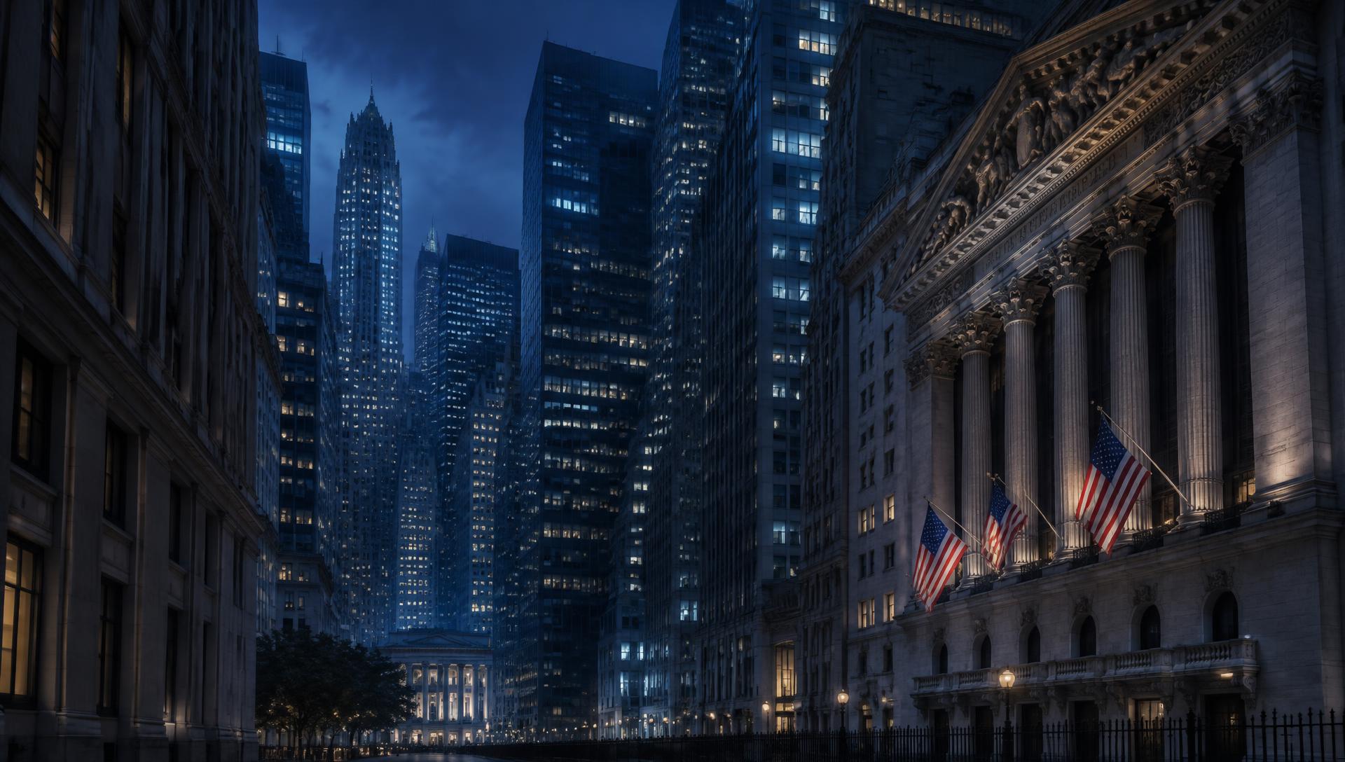 New York financial district at dusk